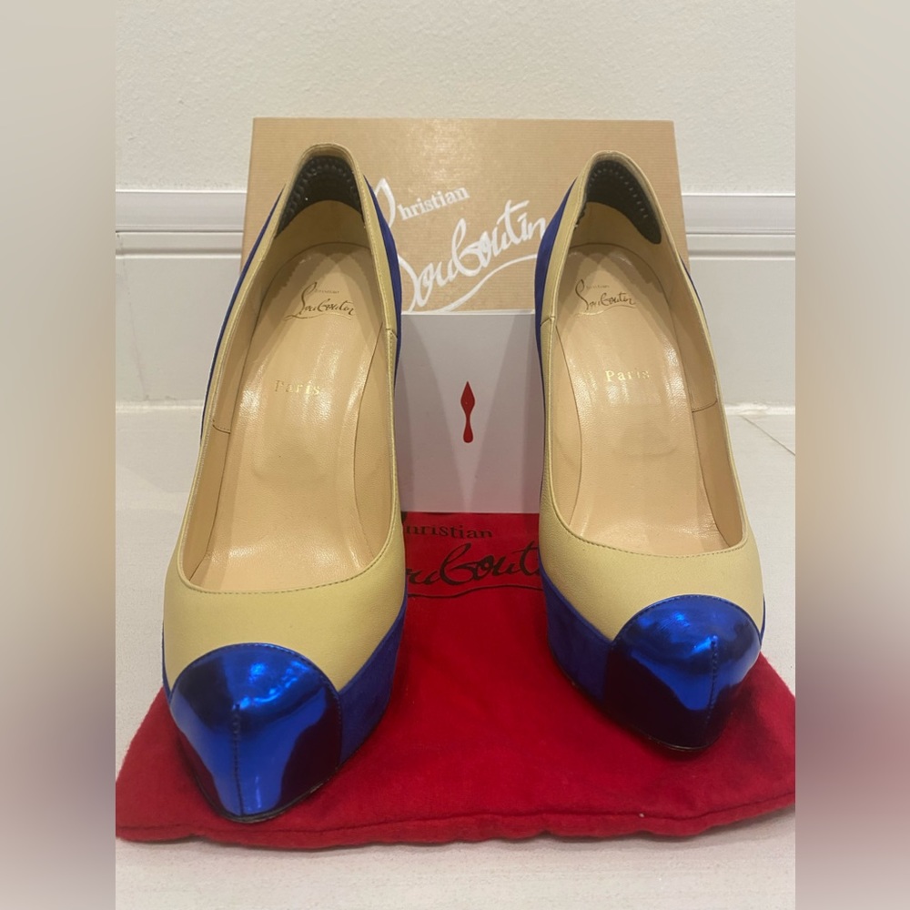 Christian Louboutin Mago 140 Suede/Nappa Mirror in Version Blue